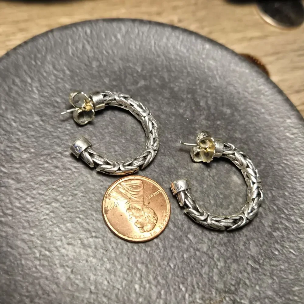 Gorgeous Heavy Stud Intricate Sterling Silver Earrings